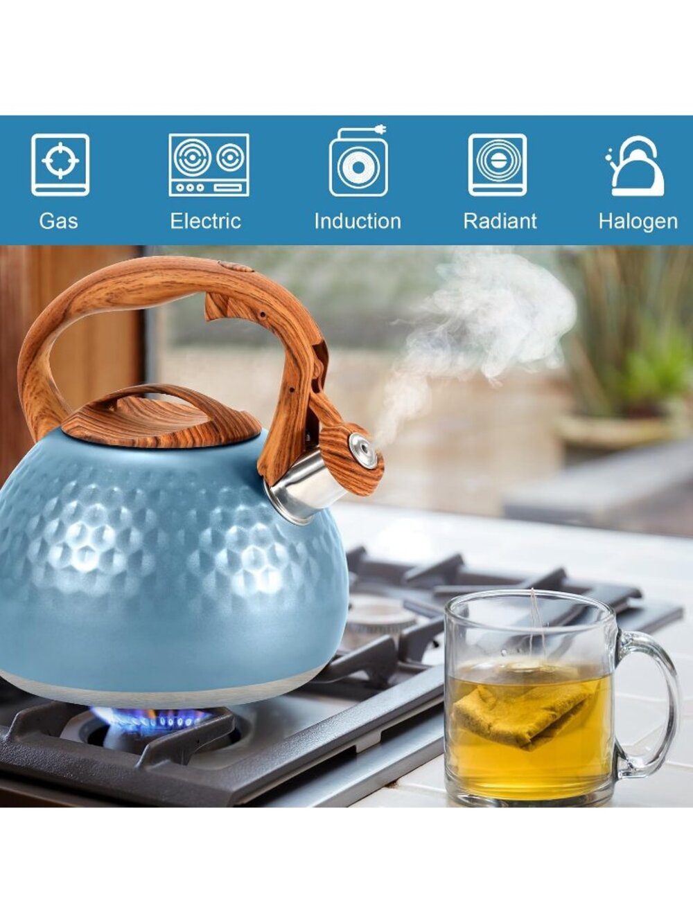 GGC 3.1QT DiamondBlue Stainless Steel Whistling Tea Kettle For Kitchen Stove Top - Picture 6 of 6